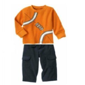 NWT Gymboree Football Champ Orange Thermal Top & Lined Navy Cargo Pants 2T